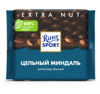 Шок-плит Ritter Sport 100г цельный миндаль темный