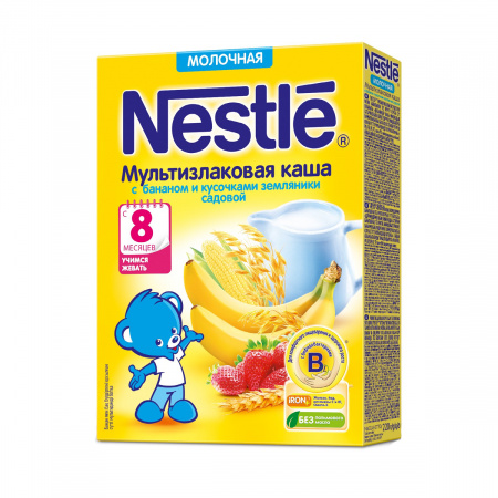 Дет-каша Nestle 220г мультизлак банан и с земляники м-у 8+