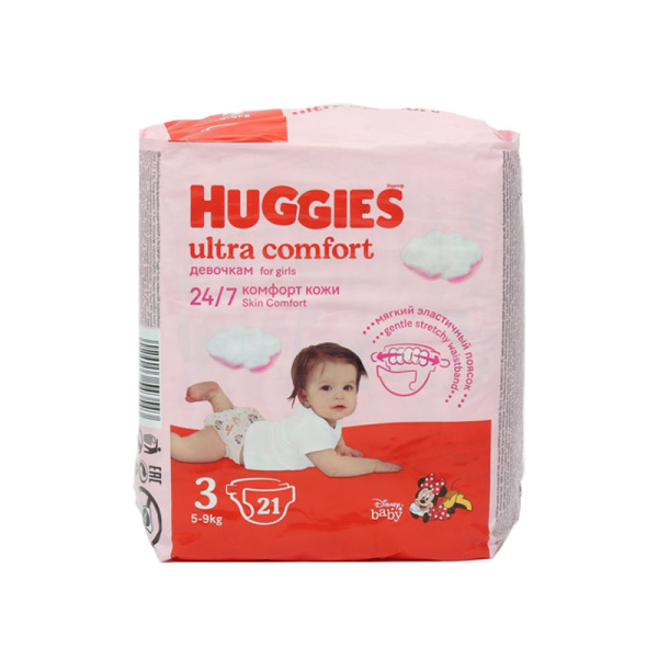 Подгузники HUGGIES Ultra Comfort №3-21шт д_дев 5-9кг
